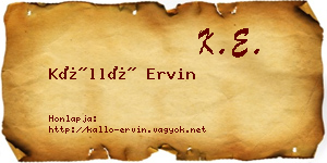 Kálló Ervin névjegykártya